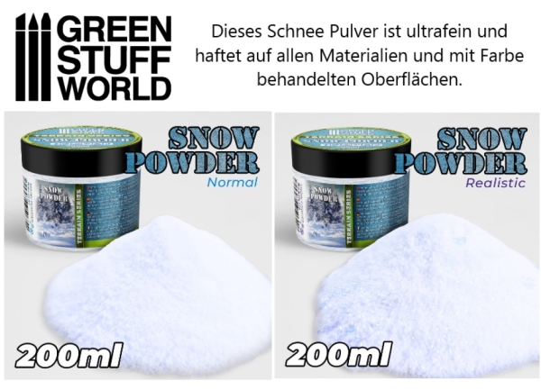 Green Stuff Modellbau Schneepulver in normal oder realistisch, je 200 ml (GP 1L= 34,50€)
